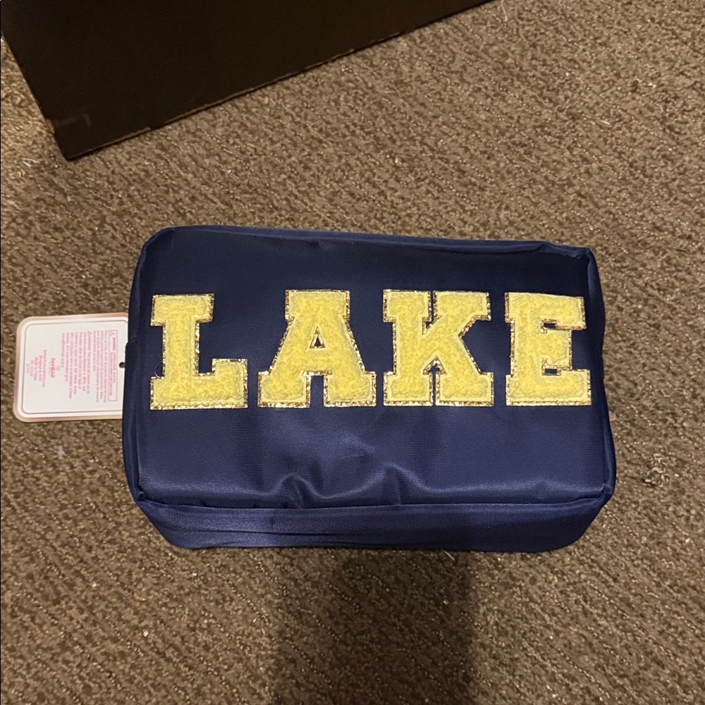 NWT Navy Cosmetic Pouch with Yellow 'LAKE' Patch